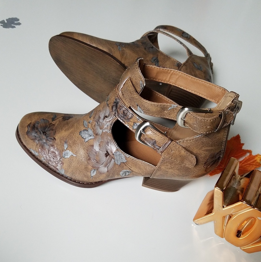 Floral Tan Ankle Booties Size 10 🍁 - Picture 5 of 11